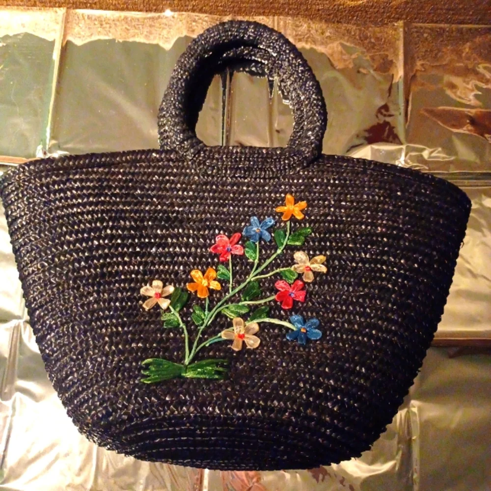 vintage floral straw bag - Picture 1 of 6